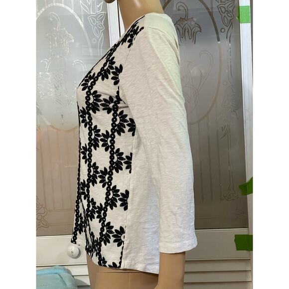 J. Crew Womens Embroidered Floral Peasant Top Cream 3/4 Sleeves Crewneck Small - Picture 5 of 10